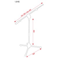 Stojan na mikrofón 43 - 70 cm + rameno 53 - 93 cm - chrómový